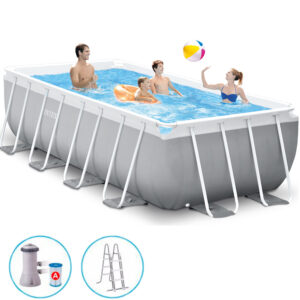 İntex 26790 Dikdörtgen Prefabrik Aile Havuzu 400x200x122cm Merdiven ve 220v Filitreli Set