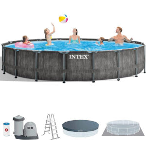 İntex 26744NP Greywood Yuvarlak Prefabrik Aile Havuzu 549x122cm Filtre+Merdiven+Örtü Set