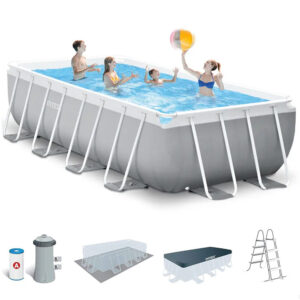 İntex 26792NP Dikdörtgen Prefabrik Aile Havuzu 488x244x107cm Merdiven + Örtü + Filtre Set