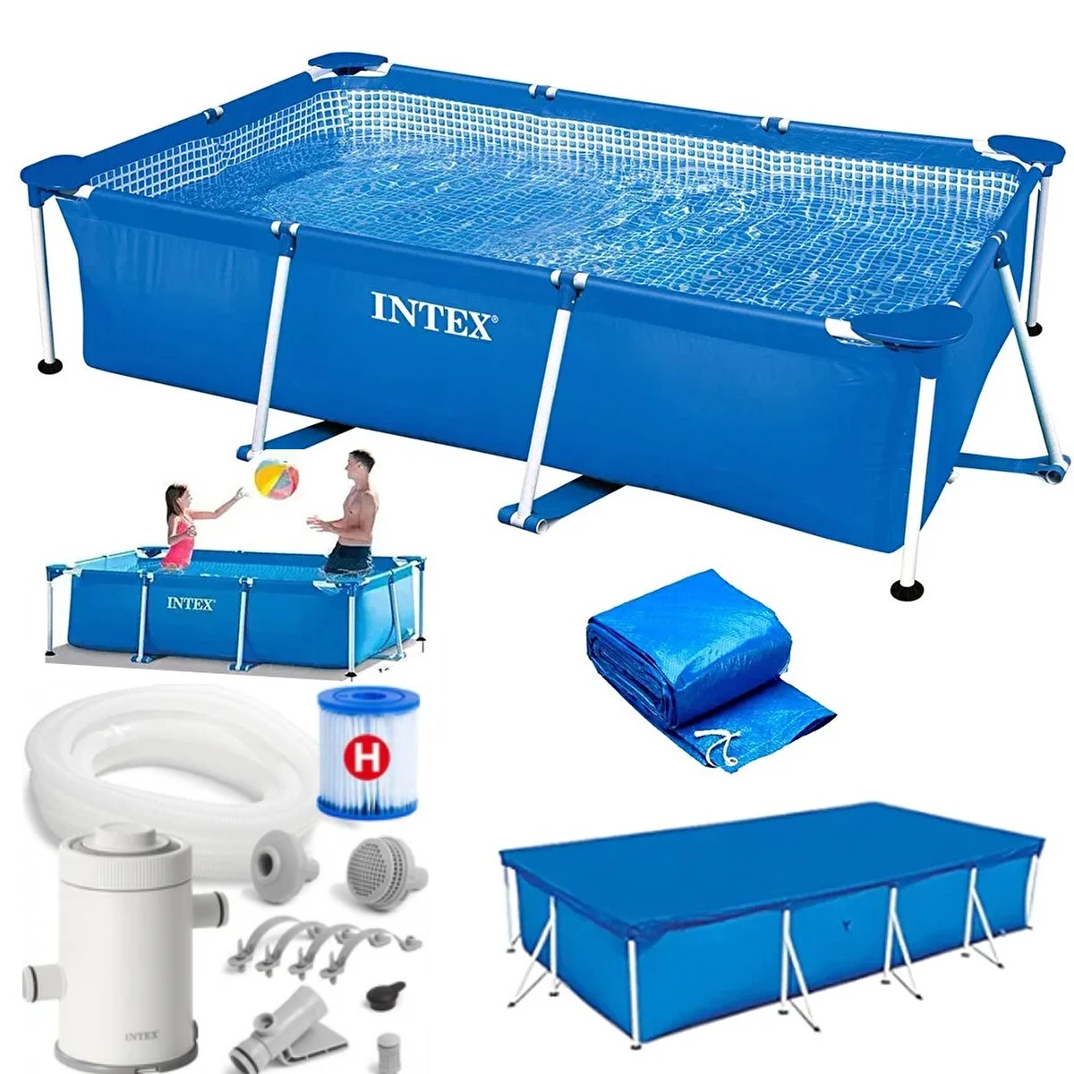 İntex 28272 Dikdörtgen Prefabrik Havuz 300x200x75Cm Filtre+Örtü Set